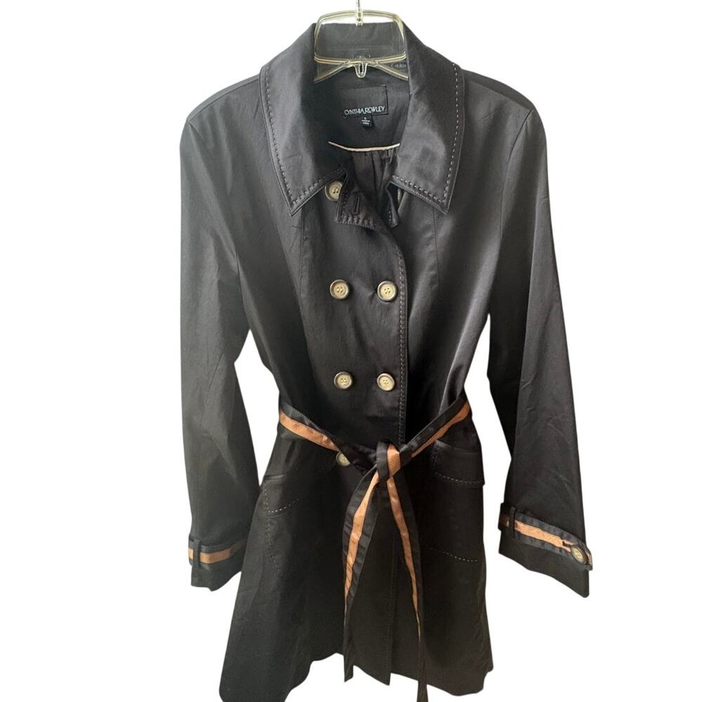 Cynthia Rowley Ladies black/tan trench coat jacket - Large